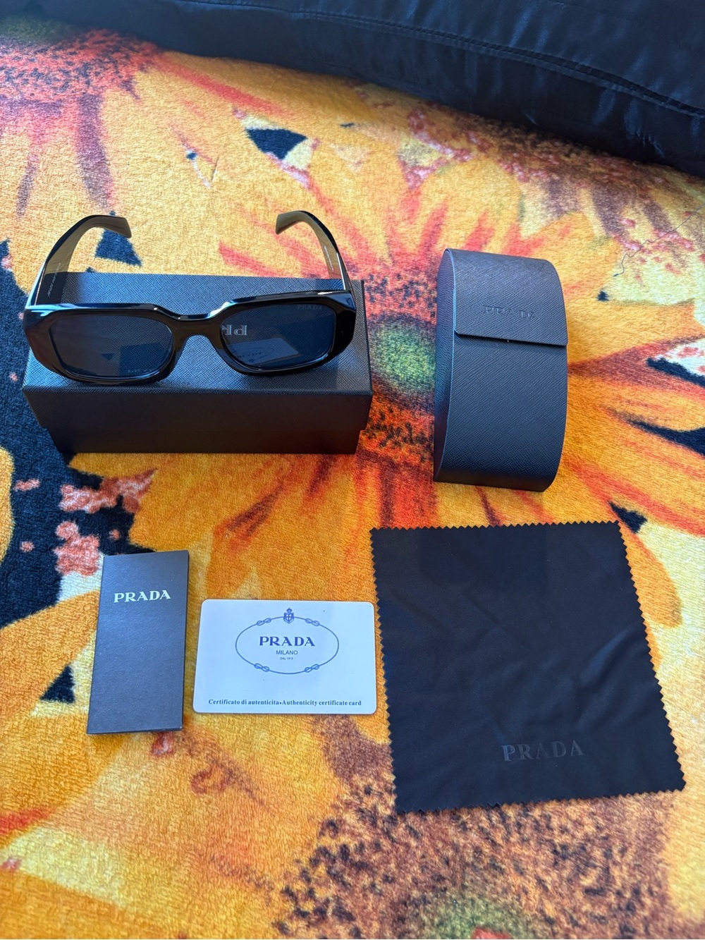 Prada Black Rectangular Men’s Sunglasses with Dark Lenses